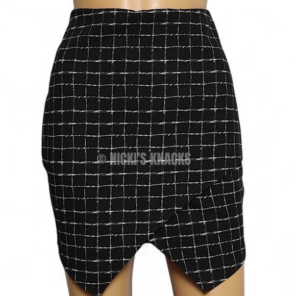 Windsor Mini Skirt Size S Black White Wrap Grid Y2K Edgy Asymmetrical Clubwear - Picture 4 of 9